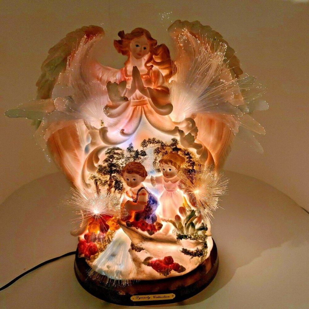 Dynasty Collection Lighted Angel Figurine Praying Over Children 13" Beautiful!